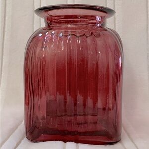 Vibrant Red Wine Ribbed Glass Vase Accent